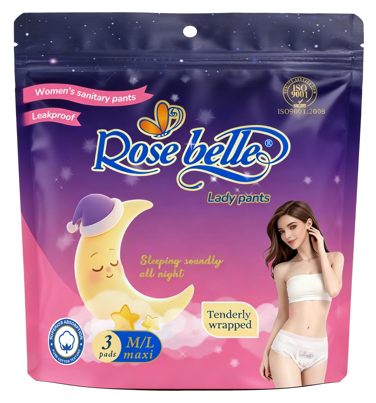 Rose belle purple and pink Lady pants packaging, M/L, reference pack of three
