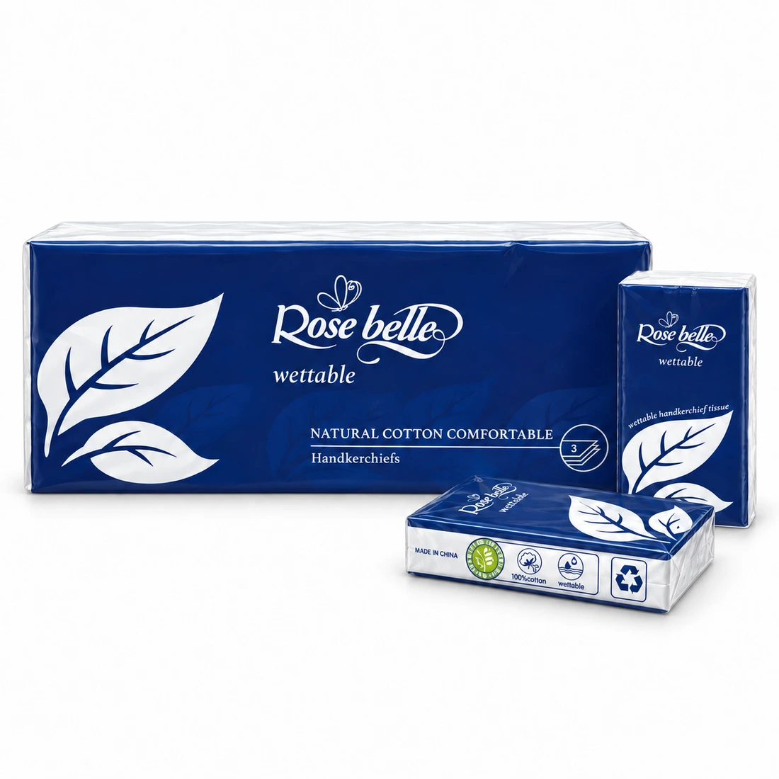 Rose belle paper tissue multipack and pocket pack packaging
